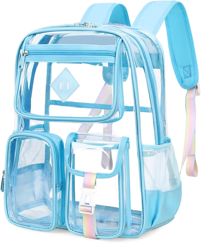 Clear Backpack for School,Heavy Duty PVC Transparent Bookbag for Girls Stadium Approved See Through Backpack