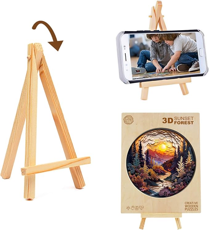 Wooden Puzzles for Adults, 3D Visual Effect Sunset Forest Wooden Jigsaw Puzzle Kids,Unique Shape Wood Puzzle Adult,Puzzle for Adults,Birthday Gifts Family Games (L-13.4 * 13.4in-300pcs)