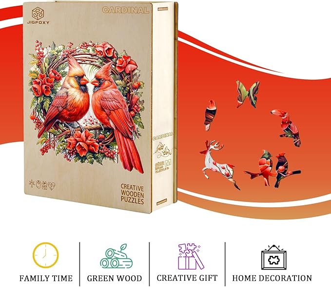 Jigfoxy Wooden Puzzles for Adults, Cardinal Wood Puzzles Adult, Unique Animal Shape Wooden Jigsaw Puzzles for Adults, Birthday Gifts for Puzzle Lovers, Family, Friend (L-13.3 * 13.3in-300 pcs)