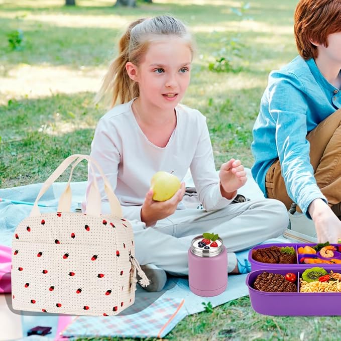 Lunch Box for Women, Reusable Insulated Lunch Box Floral Tote Bags Corduroy Totes for Women Office Work Travel Picnic