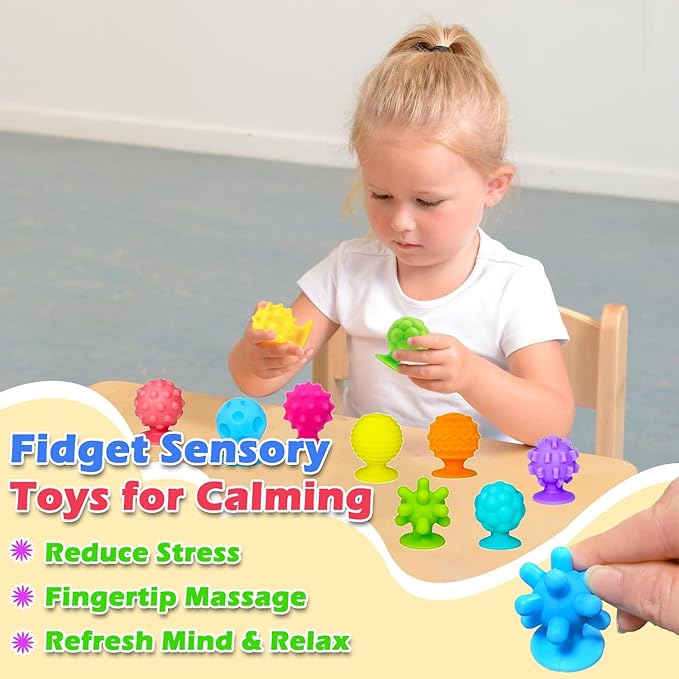 Sensory Fidget Toys Kids Adults, 16Pcs Textured Suction Toys for Autism Kids Calming, Sensory Desk Toys for Anxiety Relief, Fidget Strips for Classroom Office (Style 1)
