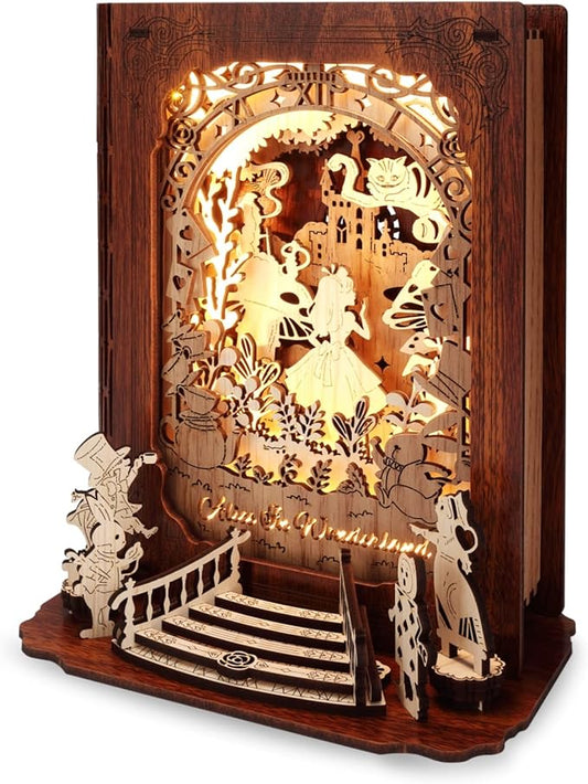 Alice in Wonderland 3D Puzzle Nightlight – DIY 3D LED Book Lamp – 3D Wood Puzzles Décor Lamp for Kids and Adults