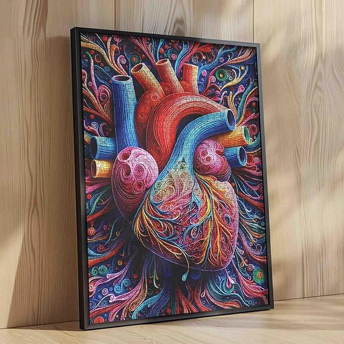 Heart Anatomy 1000 Piece Jigsaw Puzzles for Adult Graffitic Men/Girl Heart Painting Jigsaw Puzzle Human Body 1000 Pieces Puzzles Game Wall Decor Mental Health DIY Craft Puzzle Art Biology Gift(Red)