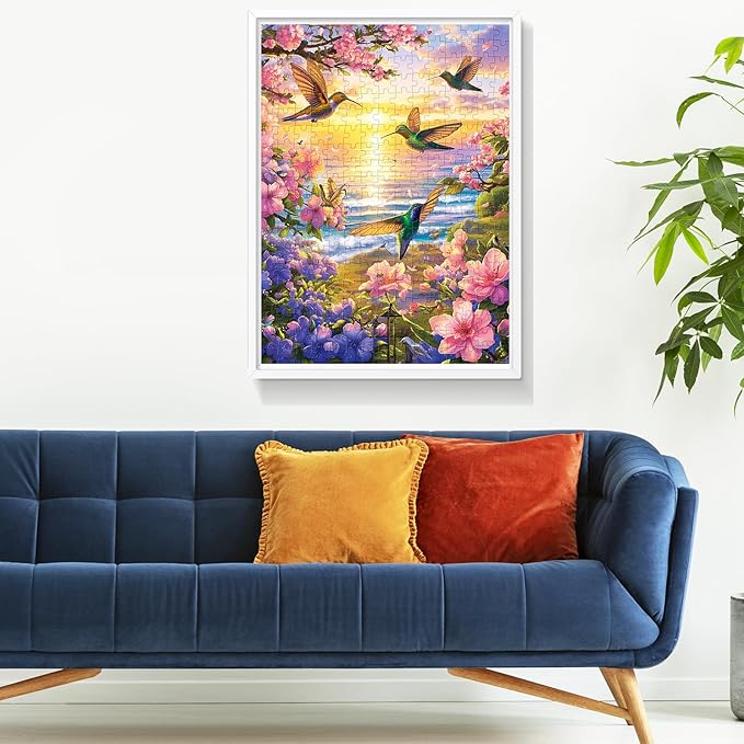 300 Pieces Puzzles for Adult Jigsaw Puzzle 300 Piece Children Elderly Puzzle Hummingbird Beach Flower Puzzle Gift for Mom Dad Family Friend Family Activity Games Home Decor Wall Art 20.5x15IN