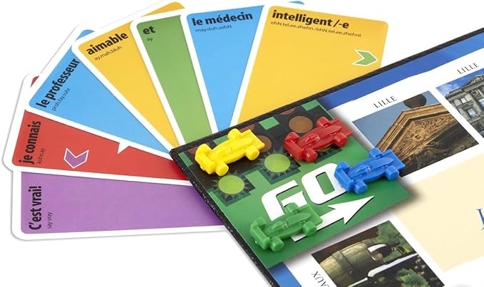 KLOO Learn French Board & Card Game Race to Paris | Fun for Family Kids Adults School | Play & Talk French Language | 4 Decks, Speak 100's of Words & Vocabulary in a Flash | Boardgame, 1–4 Players