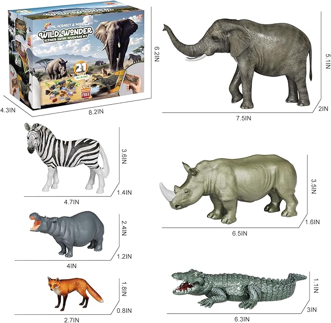 Africa Safari Animals Figures Toys, AR Realistic Jumbo Wild Zoo Animal Figurines, 3D Plastic Jungle Animals Playset with AR Card for Kids Plastic Educational Toys for Toddlers 3-7,8-12