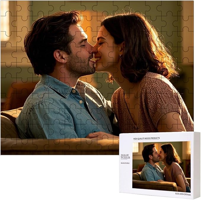 Custom Wooden Jigsaw Puzzles - 120/200/300/500/1000/1500 Piece Photo Gift Sets for Adults & Kids - Pet, Wedding, Family Memory Keepsake