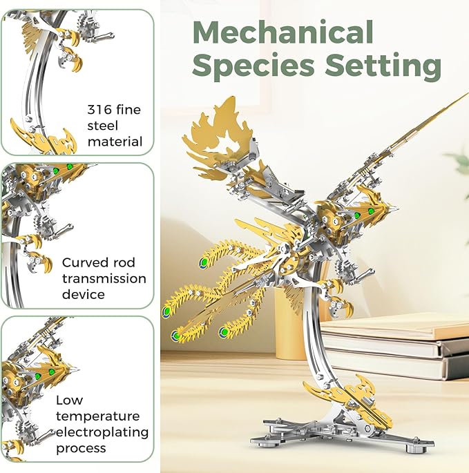 Epic Legend Metal 3D Puzzle for Adults -Rising Phoenix Rise from The Ashes: The Eternal Phoenix Metal Puzzle I Inspired by The Spirit of rebuilding of Arizona(Gold)
