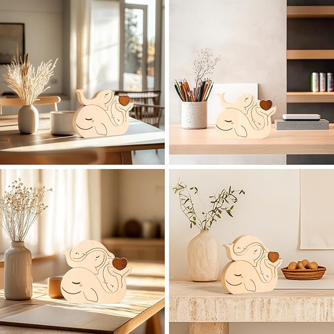 Wooden Whale Family Puzzle Games, Personalized 3 Name Puzzle for Home Crafts Decor, House Warming Birthday Party Gifts for Mom Dad Grandma Kids New Baby, Wooden Bear Family