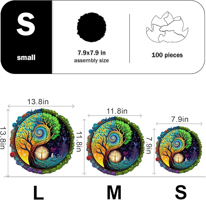 Wooden Puzzles for Adults - 100 Pieces Tree of Life Wooden Puzzle - Unique Animal Shape Wood Cut Puzzles - Eco-Friendly Home Office Decor (S-7.9 * 7.9in)