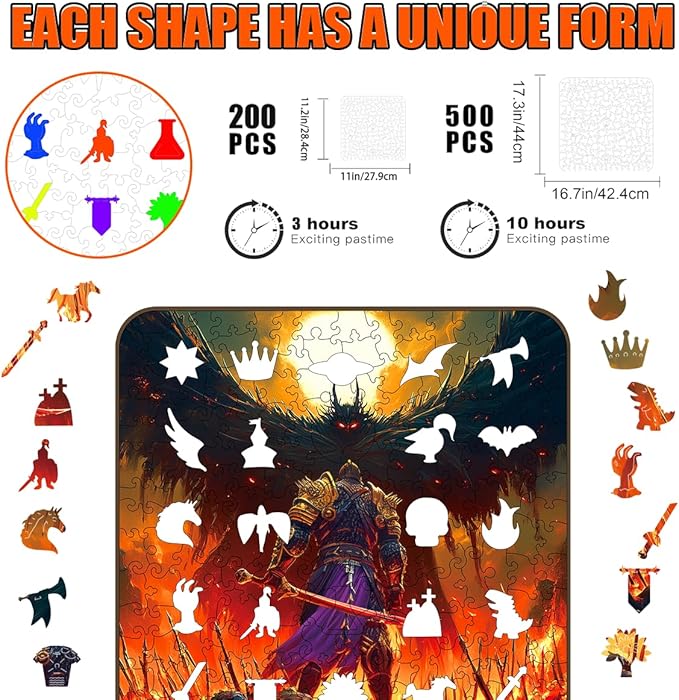 Wooden Jigsaw Puzzle, 200-500 Pieces Unique Shape Animal Puzzle, for Adults & Kids, Birthday Gift Family Game, Decorative Puzzle, Unique Gift (Eclipse of Valor, 500 PCS)