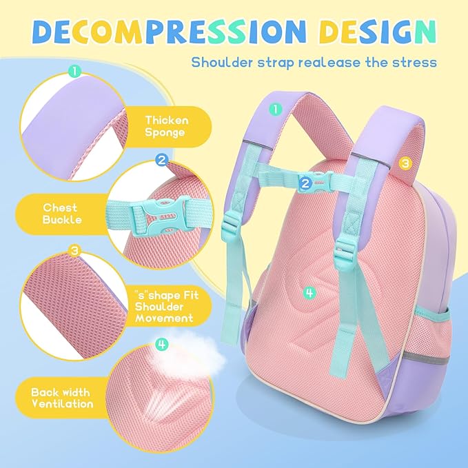 SUN EIGHT Toddler Backpack for Girls Kids Backpack Cute 3D Cartoon School Bag for Baby Girl Boy 2-5 Years (22140-Cat)