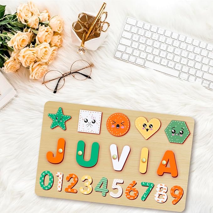 Name Puzzle for Kids Personalized - Custom Name Puzzles for Toddlers 1-3, Customized Wooden Animal Puzzle, Baby Gifts, Baby Shower, Christmas, Newbaby Gift, Gifts for 0 1 2 3 Years Old