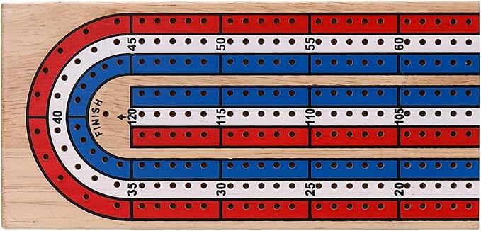 STERLING Games Folding Cribbage 3 Track Wooden Cribbage Board with Red White Blue Pegs for 3 Players