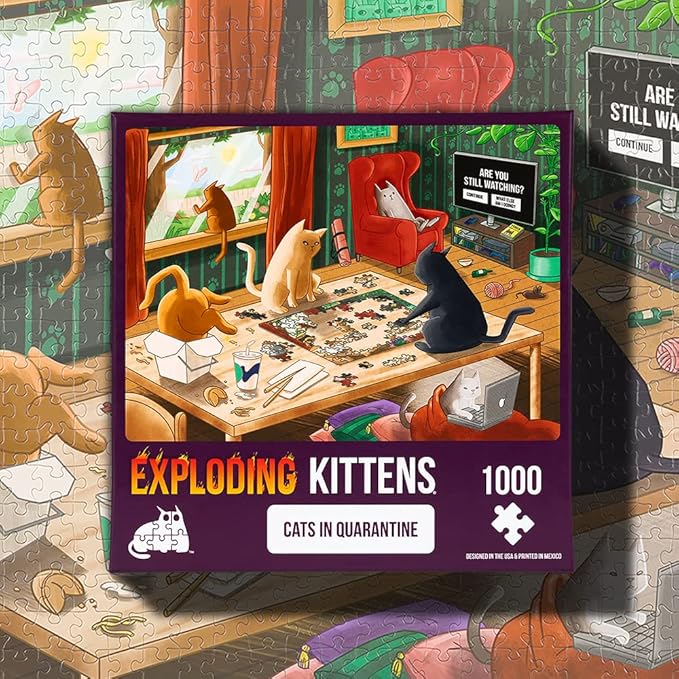 Cats in Quarantine Jigsaw Puzzle by Exploding Kittens - 1000 Pieces Jigsaw Puzzle for Adults, Teens, and Kids - Cat Puzzle, Funny Puzzle, Art Puzzle