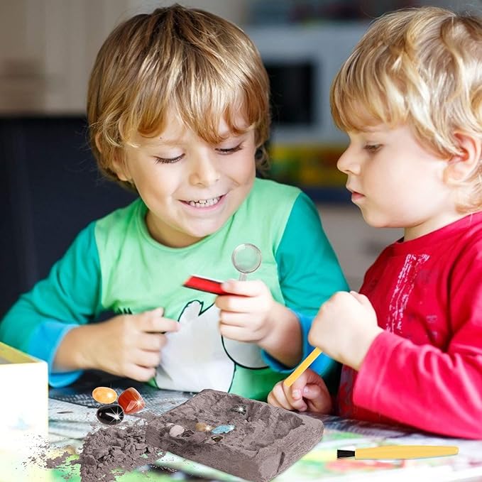 Gemstone Dig Kit, 16 Real Gem Stones and Crystals Excavation Kit, STEM Educational Toys Science Kit for Kids 5-7 8-12, Easter Basket Stuffers Gifts for Boys Girls