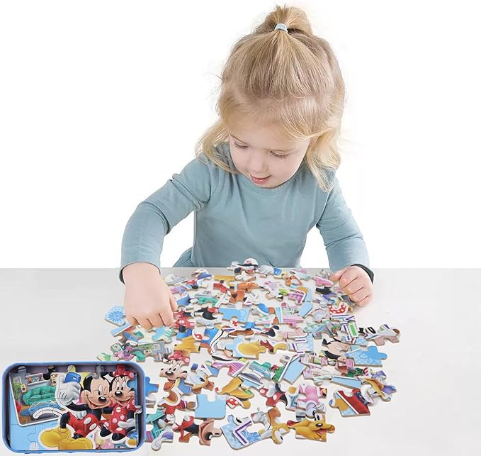 Minnie Mickey Puzzles for Kids Ages 3-8 - 60 Piece Jigsaw Puzzles for Girls & Boys - Educational Toys in a Metal Box