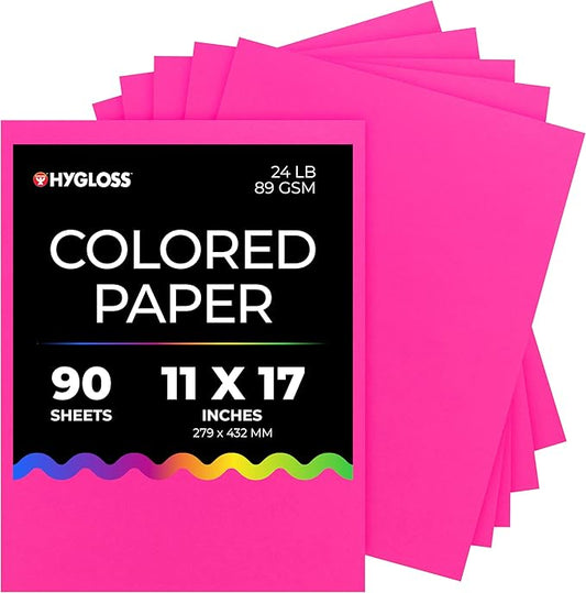 Hygloss Fuchsia Colored Paper - 24 lb, 89 GSM, Acid-Free, Fade-Resistant, 11x17-Inch Ledger Size Color Copy Paper, 90 Sheets
