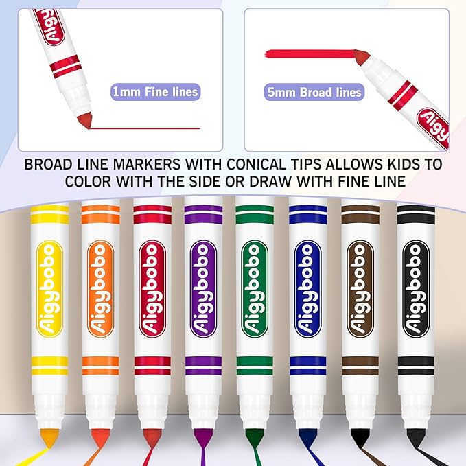 Aigybobo 200 Count Washable Markers - 8 Assorted Colors, Broad Line Markers for School, Classroom Essentials for Teachers