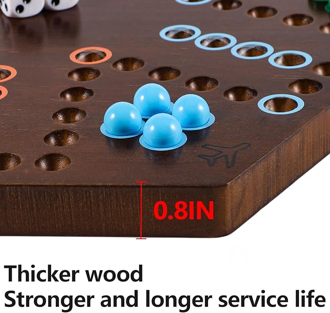 HOROW 20 inch Wahoo Marble Board Game for 4-6 Players - 2 Sided Painted Wooden Board - Thicken Dice Marbles Game - Perfect for Family & Party Game Nights （Fire Color）