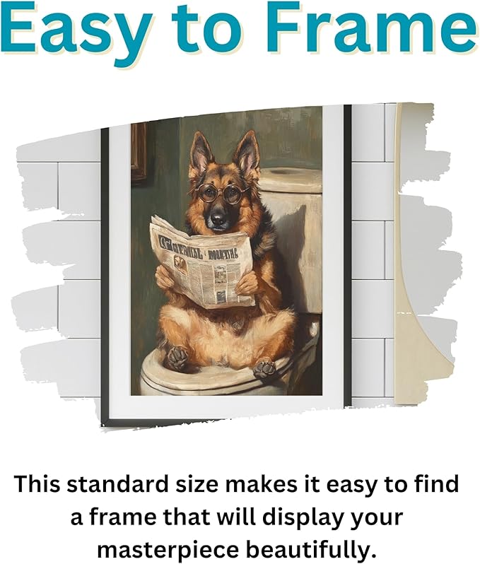German Shepherd on Toilet Jigsaw Puzzle 1000 Pieces for Adults - Quirky Dog Reading Newspaper with Glasses - 1000pc Dog Bathroom Decor Puzzles (50x70cm / 19.685"x27.559")
