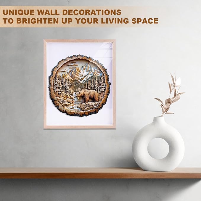 Wooden Puzzles for Adults - 200 Pieces Annual Ring Bear Puzzle - Unique Shapes Wooden Jigsaw Puzzles for Adults - Eco-Friendly Home Office Decor (M-11.4 * 11.4in)