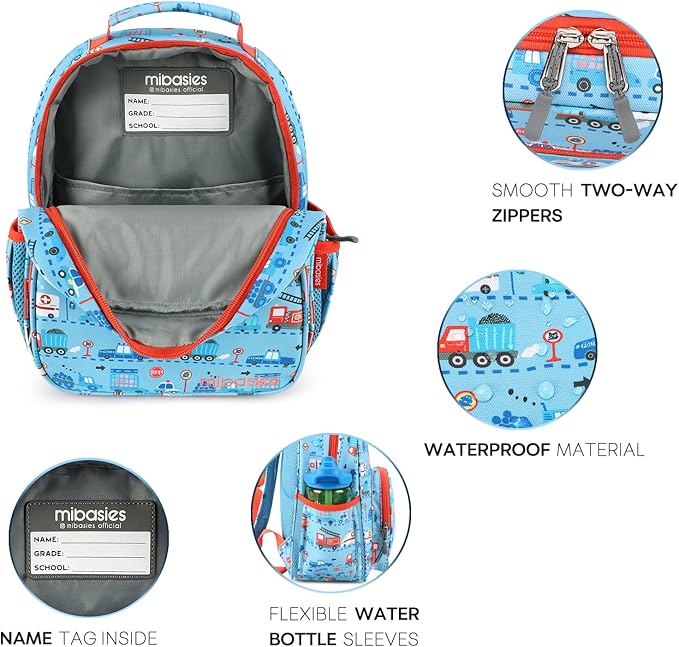 mibasies Toddler Backpack for Boys 2-4: Cute Kids Backpacks Boys - Preschool Kindergarten Backpack - Car