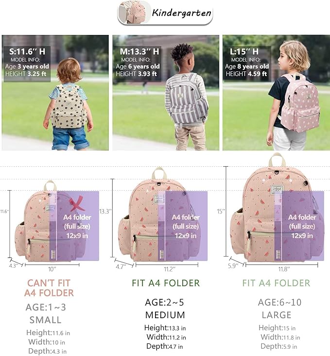 Corduroy Toddler Backpack for Boys 2-5: Preschool Backpack for Girls - Cute Kids Backpack 13.5" H Fit Folder
