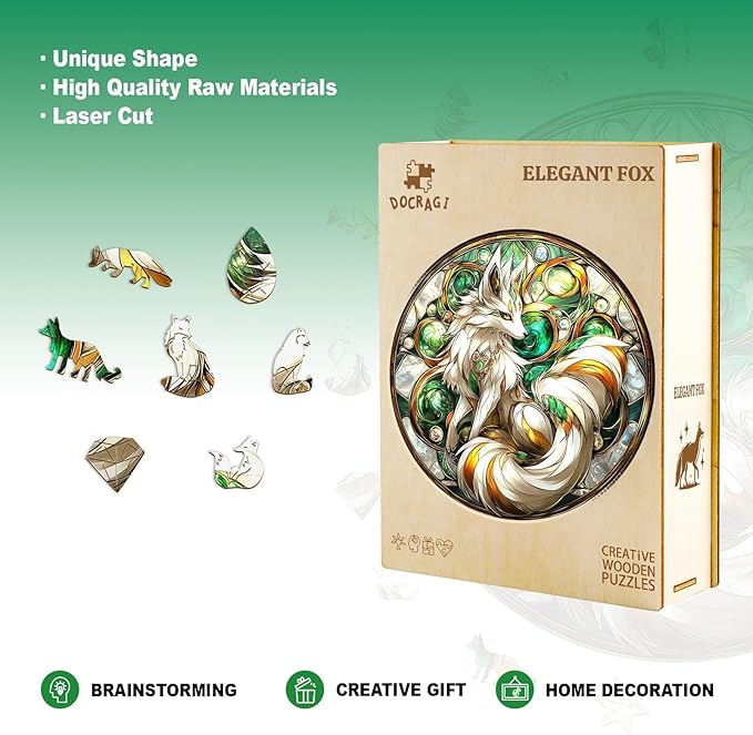Wooden Puzzles for Adults - Elegant Fox Wooden Jigsaw Puzzle - Unique Animal Shaped Wood Puzzles Adult - Christmas Birthday Gifts for Adults/Friends/Family - 100pcs 8.4 * 8.4in