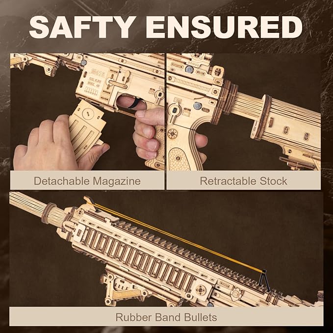 3D Wooden Puzzles for Adults, 3D Puzzle Model Rubber Bands Gun Toys Building Kits, DIY Wood Crafts Cool Toy Hobbies for Men Women, Creative Assembly Gifts