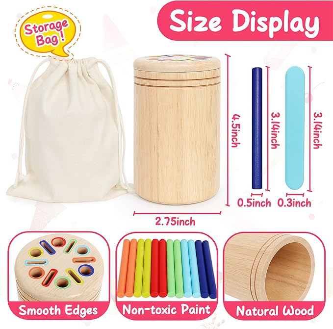 Wooden Sorting Toys Montessori Color & Shape Sorter Class Activity Toddlers Fine Motor Game for Colors and Shapes Recognition, Birthday New Year Valentine's Gifts for 2-5 Year Old Boys and Girls