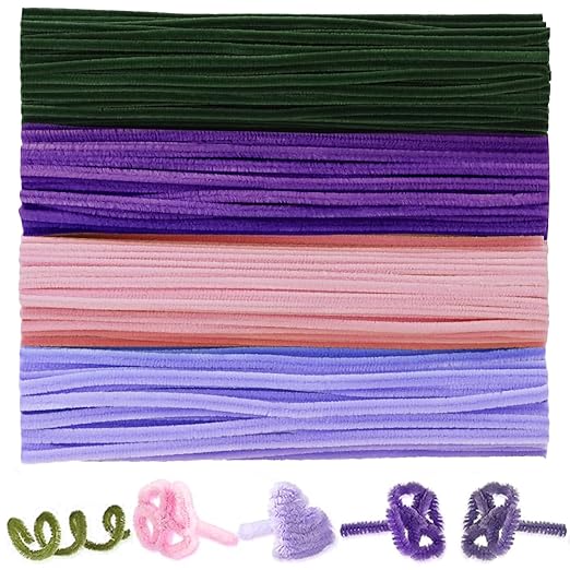 400 Pcs Pipe Cleaners Craft Kit and Craft Supplies Set, 4 Colors Chenille Stems Craft Kits. Includes Floral Tape, Wire, Stems and More, DIY Arts and Crafts Supplies for Flower Making (Purple)