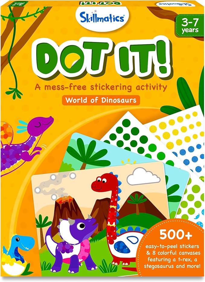 Skillmatics Dot It Sticker Art - Dinosaurs, Mess-Free Fun for Kids, 500+ Stickers, Craft Kits, DIY Scrapbooking Activity, Travel Toys, Gifts for Boys & Girls Ages 3, 4, 5, 6, 7