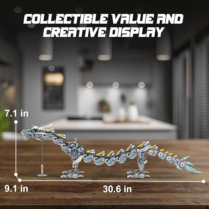 HIGH GODO Dragon Building Blocks Sets for Adults, 2 in 1 Grey Mechanical Dragon Animal Building Model Collectible Display Toys, Cool Creative Gifts for Boys Teens Fans (1390 Pcs)