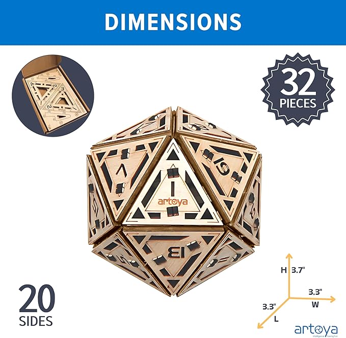 3D Wooden Puzzles for Teens & Adults – Smart Brain Teaser Puzzles, Wood Models, Creative & Educational Fun, Sustainable Materials, Ages 14 and Up Icosahedron D20