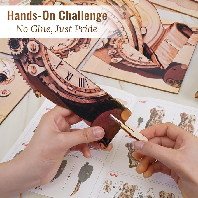 3D Puzzle for Adults Bulldog Clock - Mechanical DIY Wall Clock Kit Model Building Set Hobbies for Women Men Puzzle Home Decor & Stress Relief Craft Unique Gift for DIY Lovers