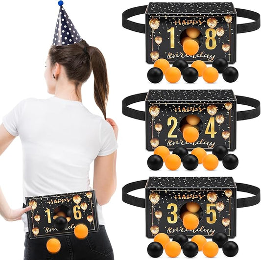 4 Sets Birthday Swing Shaking Balls Game Set Included 4 Shake Boxes and 4 Black Belts with 80 Balls Funny Twerk Ball Games for Outdoors Indoors Family Activities