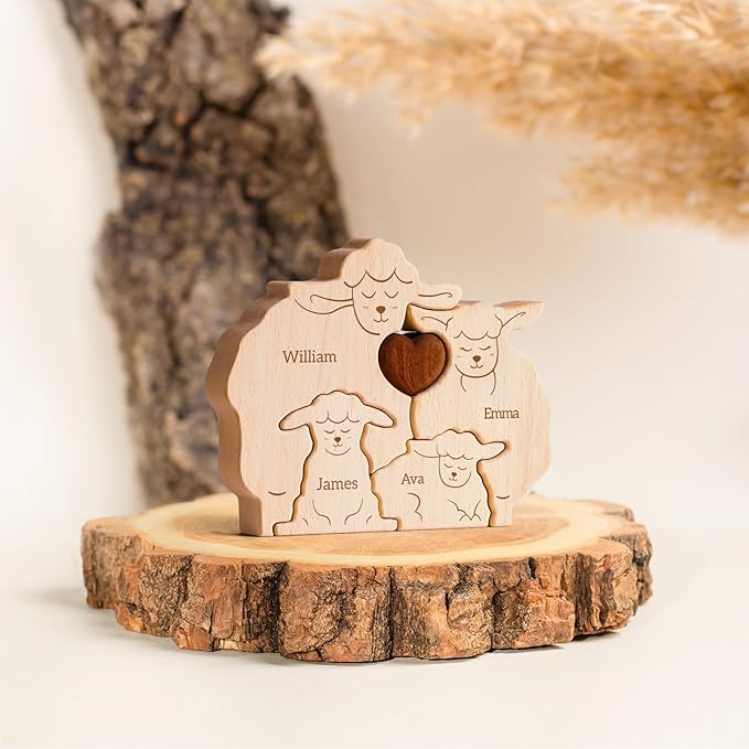 Wooden Goats Family Puzzle, Personalized Puzzles with 2–5 Names, Mothers Day Birthday Personalized Gifts for Mom Dad Kids Teen Boys Girls Grandma, Toddler Men Thanksgiving Gifts