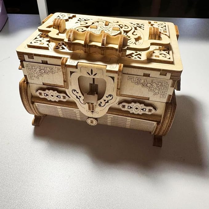 3D Wooden Puzzle Mechanical Treasure Box with Music, Wood Creative Assembly Model Building Kits to Build for Adults and Teens, DIY Wooden Puzzle Hobbies Projects Gift for Man Women
