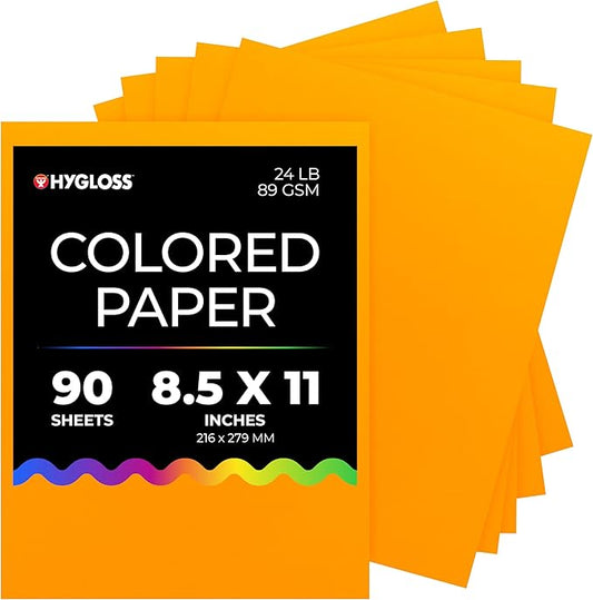 Hygloss Light Orange Colored Paper - 24 lb, 89 GSM, Acid-Free, Fade-Resistant, 8.5x11-Inch Letter Size Color Copy Paper, 90 Sheets