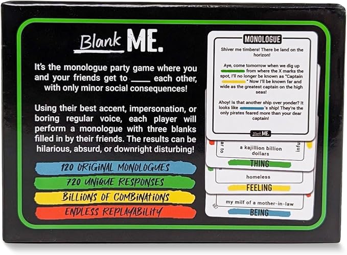 Blank Me - A Hilarious Party Game of Performance and Fill-in-The-Blank Monologues | The Party Game Where You Blank Your Friends | 17+ Adult Humor