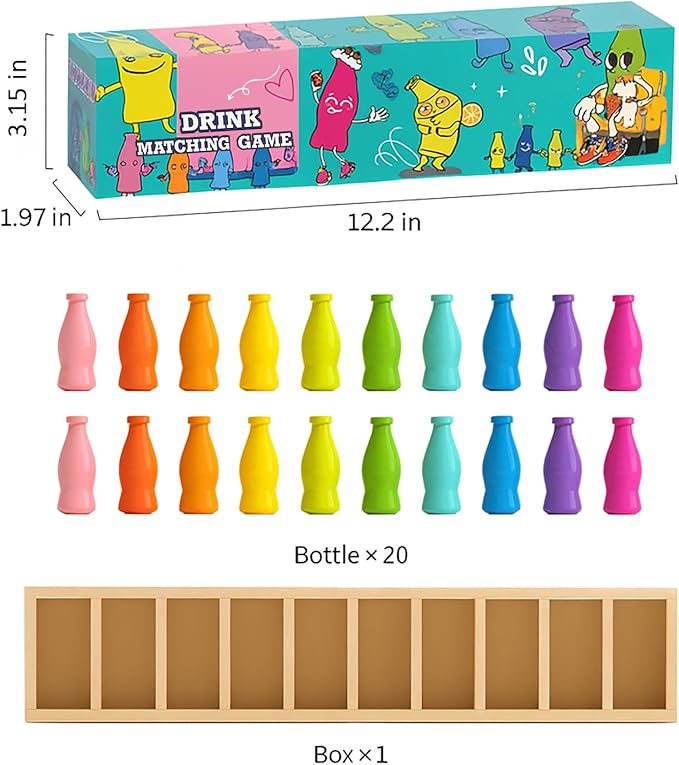 Bottle Color Match Game, Fun Family Board Game for Kids 8-12, 2-4 Player Bottle flip Game for Kids and Adults, Perfect for Travel Camping Holidays Party Night