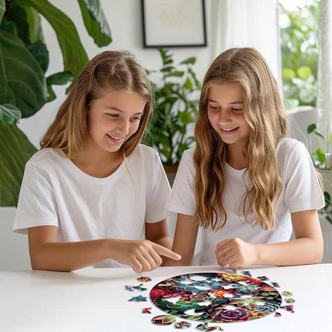 Wooden Puzzles for Adults, Mandala Succulent Plants 244 Pieces Wooden Jigsaw Puzzle, Perfect for Family Game Nights, Unique Shape Best Gift 11.8 * 11.8in, Large