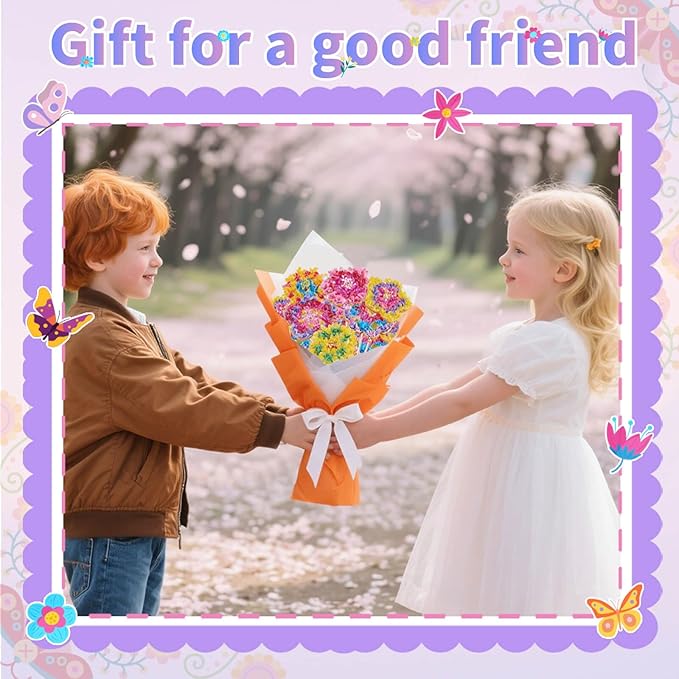 Britik Arts and Crafts for Kids Ages 8-12: Poke in Fun Art Kits for Girls, Poke Art Flower Bouquet Craft Kit, Fabric Arts for Kids DIY Flower Bouquet Kit Birthday Gift for Girls 8 9 10 11 12, Orange