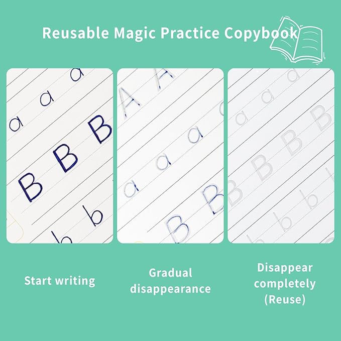 Full Set Handwriting Practice Kit, Reusable Copybooks for Kids, Children's Writing Practice Books, Grooved Handwriting Workbooks with Pencil Grips, Writing Aid for Preschool Kindergarten