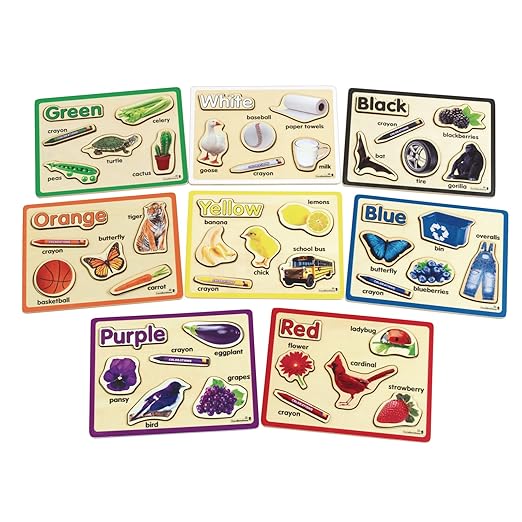 Excellerations Color Puzzles - Set of 8, Wooden Puzzles Featuring Eight Colors, Real Photographs, Early Learning, Color Recognition, Fine Motor Skills, Preschool Puzzles