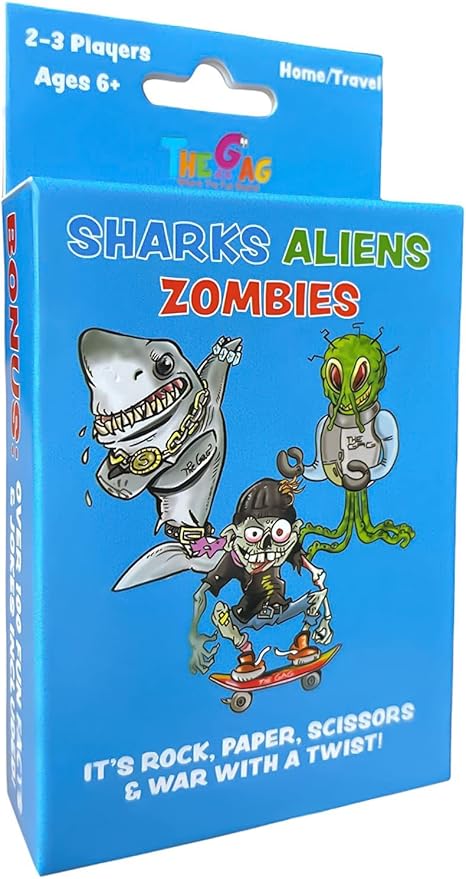 Sharks Aliens Zombies: Fun Card Game for Kids Played Like Rock Paper Scissors War for Family Game Night Gift Giving Stocking Stuffer