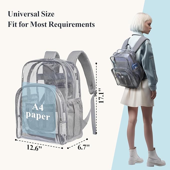PACKISM Clear Backpack - 17 inch Heavy Duty Clear Backpacks for School, Large Transparent Bookbag for Students (Age 12+)