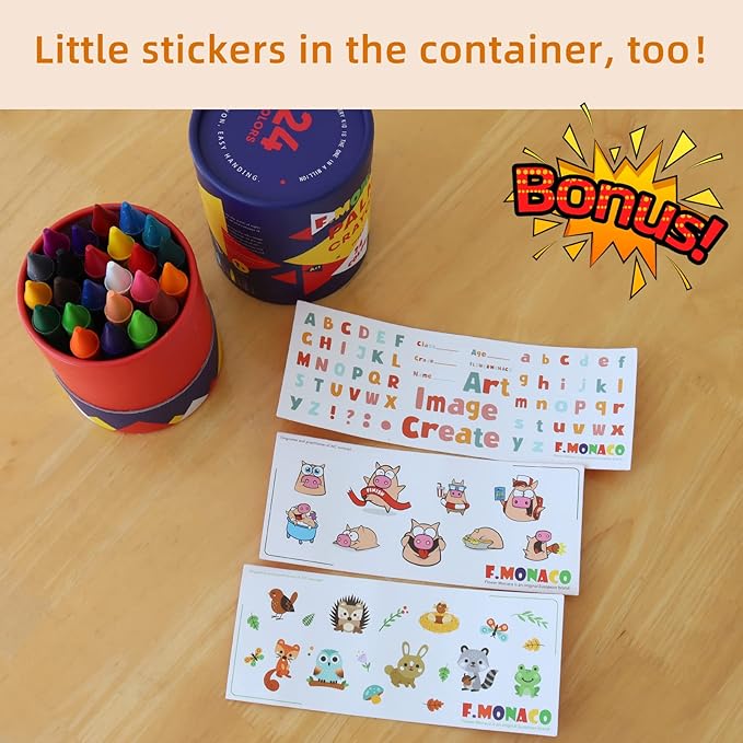 Lebze Toddler Crayons, 24 Colors Non Toxic Crayons for Kids Ages 3+, Easy to Hold Jumbo Crayon for Kids, Safe for Babies and Children Flower Monaco