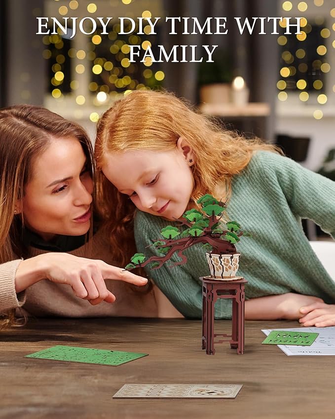 3D Wooden Puzzle for Adults - Evergreen Pine Bonsai, DIY Wood Model Kit, Creative Craft Kit, Unique Gift and Home Decor for Nature Lovers (115PCS)